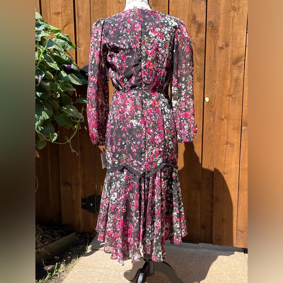 Danny and Nicole Black Floral Long Sleeve Midi Dress Berry Size 4 NWT - Picture 2 of 8